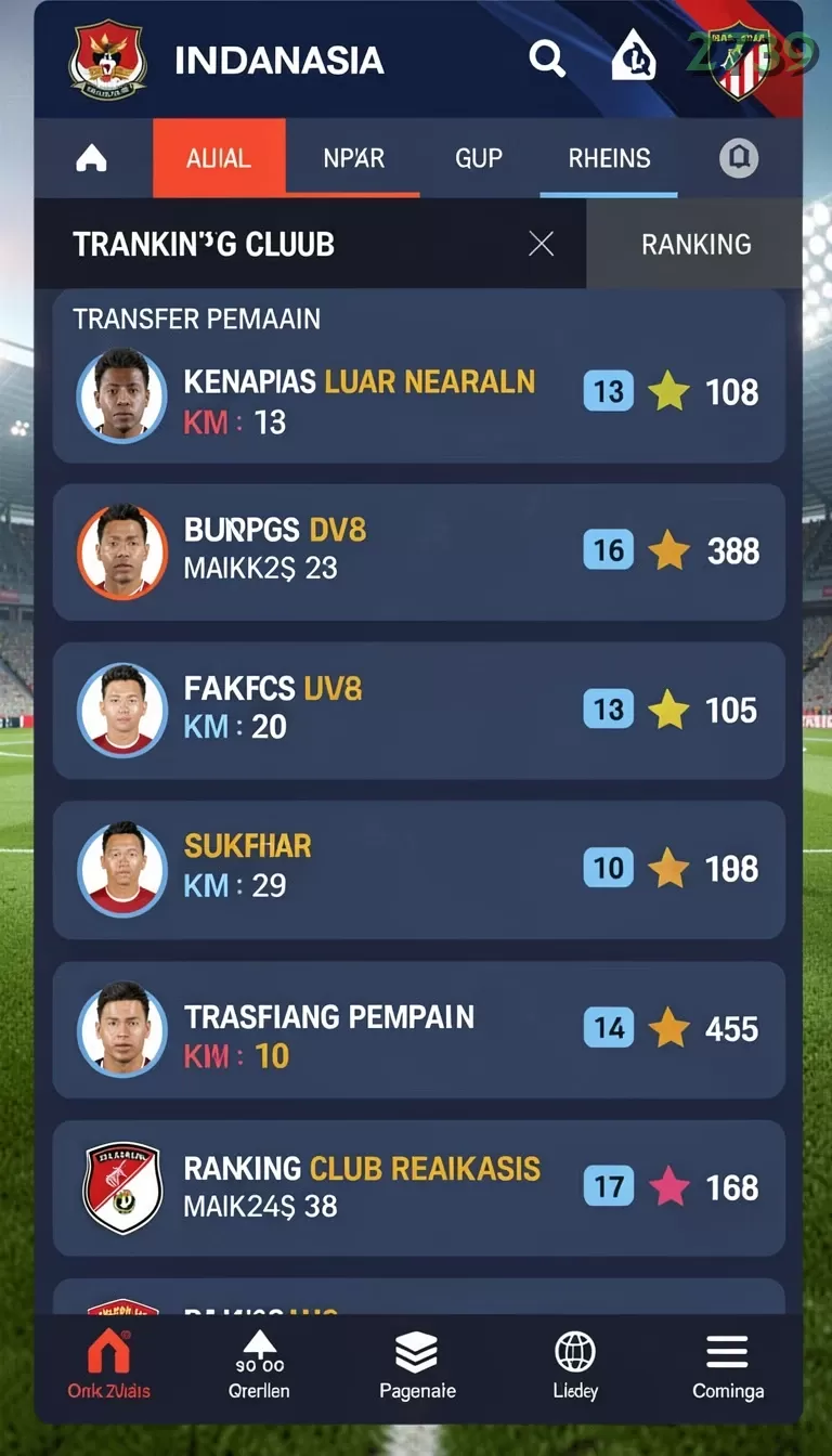 Cuplikan layar API88 — menu navigasi